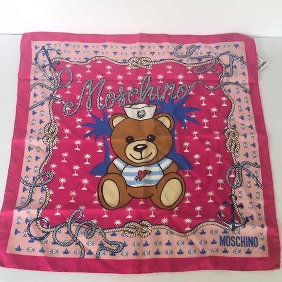 Moschino Silk Scarf Sailor Teddy Bear Pink NWT - Picture 1 of 11